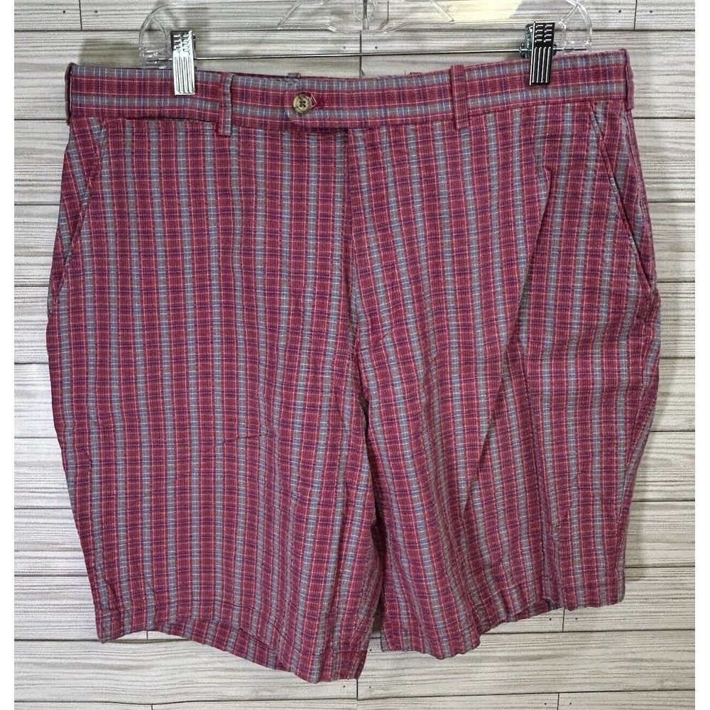 Peter Millar Crown Sport Checkered Golf Shorts Men's Seersucker Pink Blue Sz 36